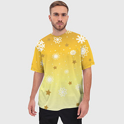 Футболка оверсайз мужская Снежинки и звезды на желтом, цвет: 3D-принт — фото 2