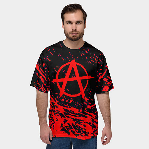 Мужская футболка оверсайз Анархия красные абстрактные краски / 3D-принт – фото 3