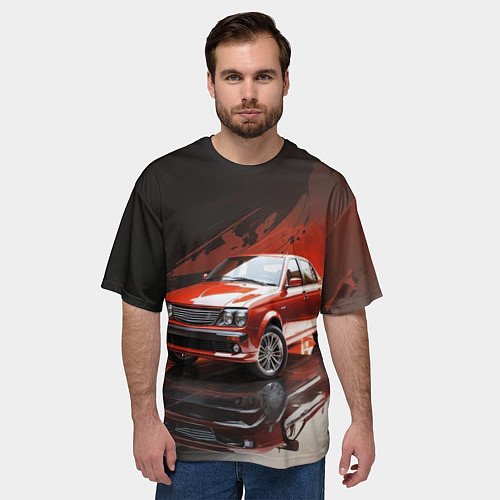 Мужская футболка оверсайз Автомобиль на абстрактном фоне / 3D-принт – фото 3