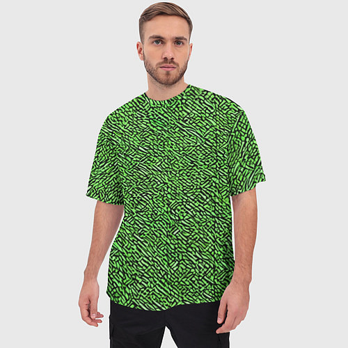 Мужская футболка оверсайз Чёрные и зелёные мазки / 3D-принт – фото 3