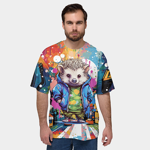Мужская футболка оверсайз Городской ёжик / 3D-принт – фото 3