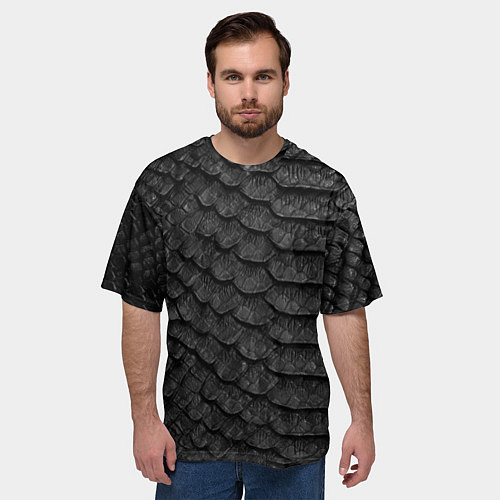 Мужская футболка оверсайз Черная кожа рептилии / 3D-принт – фото 3