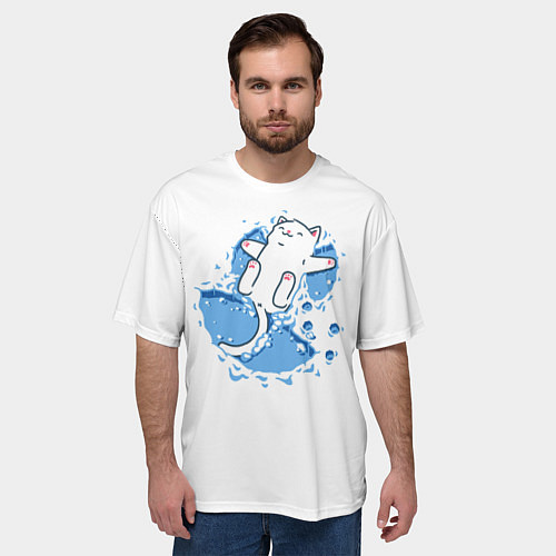Мужская футболка оверсайз Снежный кото-ангел / 3D-принт – фото 3