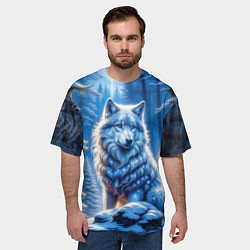 Футболка оверсайз мужская Волк в зимнем ночном лесу, цвет: 3D-принт — фото 2