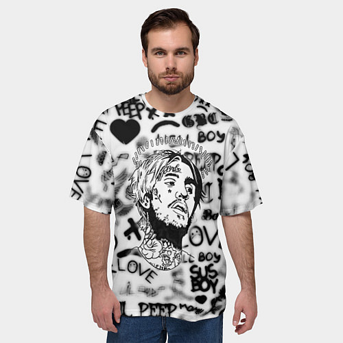 Мужская футболка оверсайз Lil peep автограф / 3D-принт – фото 3