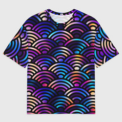 Футболка оверсайз мужская Разноцветные волны-чешуйки, цвет: 3D-принт