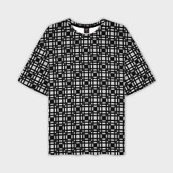 Мужская футболка оверсайз Черно белый геометрический клетчатый узор