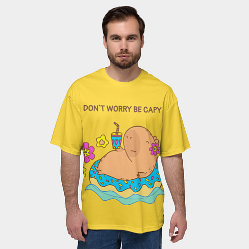 Мужская футболка оверсайз Капибара dont worry be capy / 3D-принт – фото 3