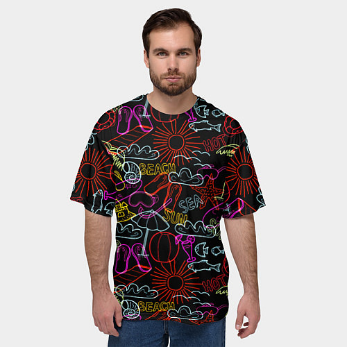 Мужская футболка оверсайз Beach pattern / 3D-принт – фото 3