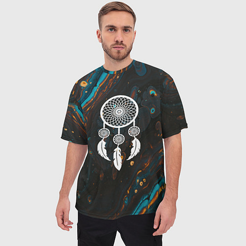 Мужская футболка оверсайз Ловец снов и чёрный мыльный пузырь / 3D-принт – фото 3