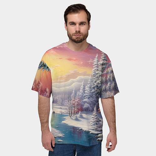 Мужская футболка оверсайз Сказочное сияние нового года / 3D-принт – фото 3