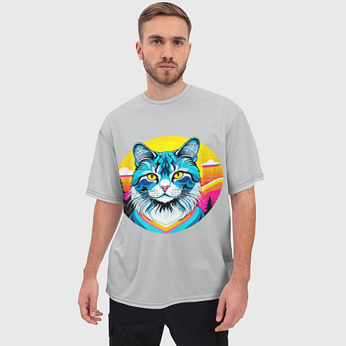 Мужская футболка оверсайз Нейросеть - кот в стиле граффити / 3D-принт – фото 3