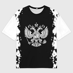 Футболка оверсайз мужская Герб РФ белые краски, цвет: 3D-принт