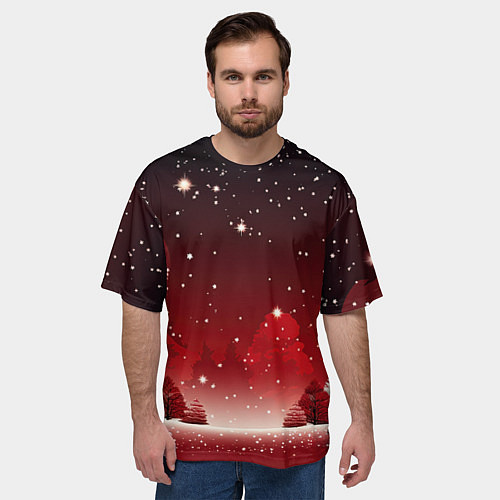 Мужская футболка оверсайз Зимний берег реки с деревьями и льдом / 3D-принт – фото 3