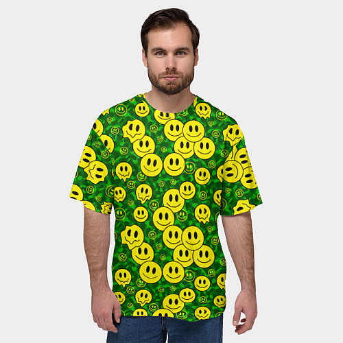 Мужская футболка оверсайз Камуфляжные смайлики / 3D-принт – фото 3