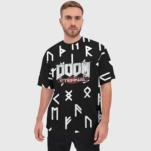 Мужская футболка оверсайз Doom Eternal mars symbol demon / 3D-принт – фото 3