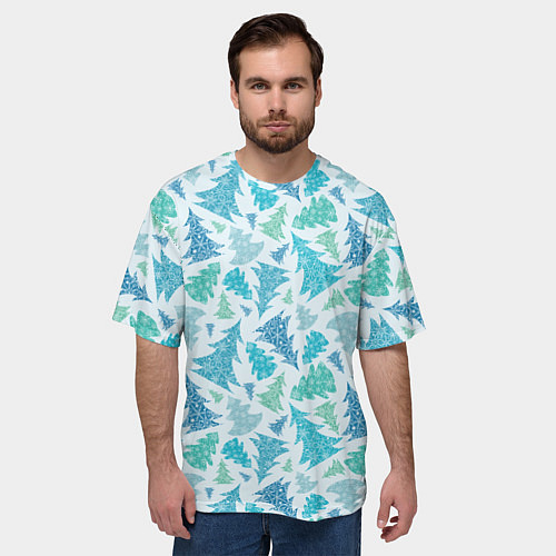 Мужская футболка оверсайз Ёлочки зимнего леса / 3D-принт – фото 3