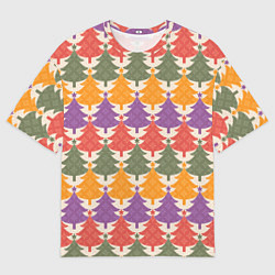 Мужская футболка оверсайз Новогодние разноцветные ёлочки