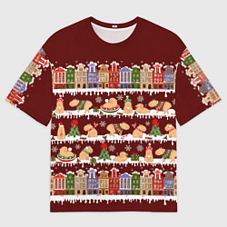 Мужская футболка оверсайз Капибара с семьей зимой