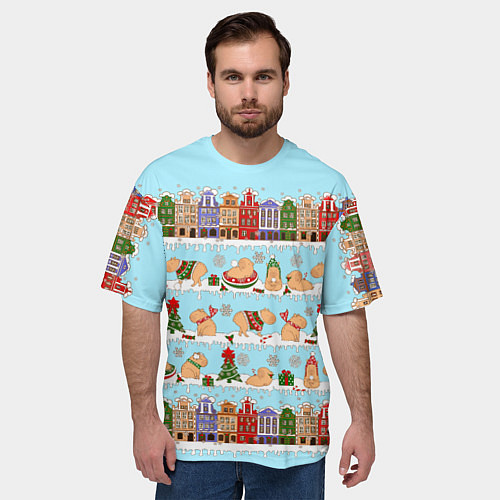 Мужская футболка оверсайз Капибара с семьей на прогулке / 3D-принт – фото 3