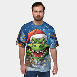 Футболка оверсайз мужская Милый зеленый дракончик 2024, цвет: 3D-принт — фото 2
