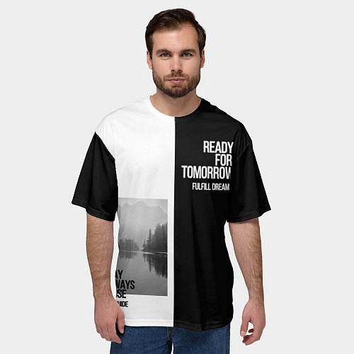 Мужская футболка оверсайз Чёрно белый Stay always close be a guide мечты / 3D-принт – фото 3
