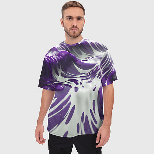 Мужская футболка оверсайз Бело-фиолетовая краска / 3D-принт – фото 3