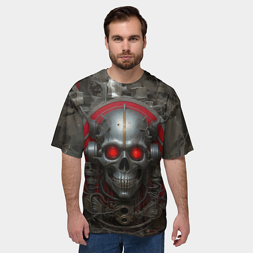 Мужская футболка оверсайз Металлический череп / 3D-принт – фото 3