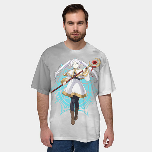 Мужская футболка оверсайз Фрирен провожающая в последний путь - чб / 3D-принт – фото 3