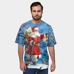 Футболка оверсайз мужская Дед Мороз в лесу с животными, цвет: 3D-принт — фото 2