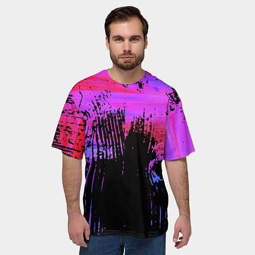 Мужская футболка оверсайз Розово синий сочный гранж / 3D-принт – фото 3