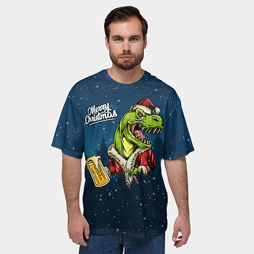 Мужская футболка оверсайз Пивозавр Санта / 3D-принт – фото 3