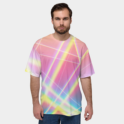 Мужская футболка оверсайз Хаотичные неоновые линии / 3D-принт – фото 3