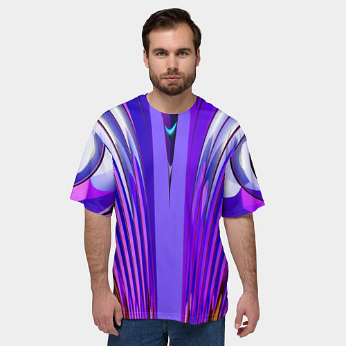 Мужская футболка оверсайз Фиолетовые линии и полосы / 3D-принт – фото 3