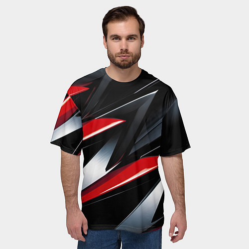 Мужская футболка оверсайз Red black abstract / 3D-принт – фото 3