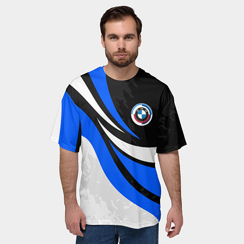 Мужская футболка оверсайз BMW - синяя абстракция / 3D-принт – фото 3