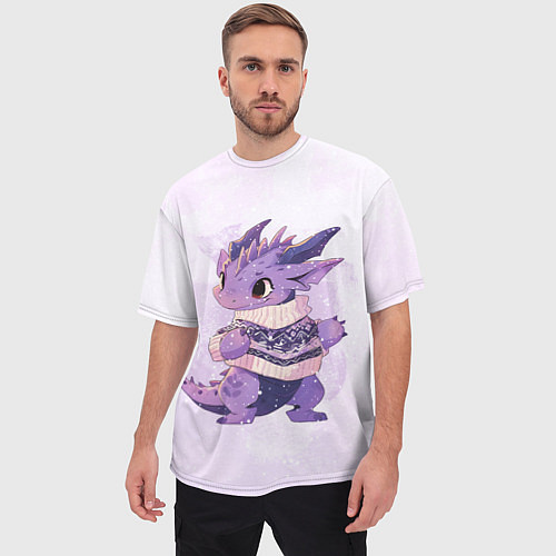 Мужская футболка оверсайз Милый фиолетовый дракон / 3D-принт – фото 3