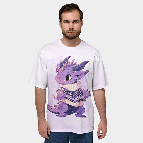 Мужская футболка оверсайз Милый фиолетовый дракон / 3D-принт – фото 3