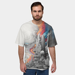 Футболка оверсайз мужская Футуристичный городской пейзаж, цвет: 3D-принт — фото 2