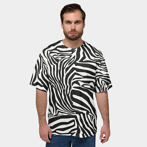Мужская футболка оверсайз Шкура зебры черно - белая графика / 3D-принт – фото 3