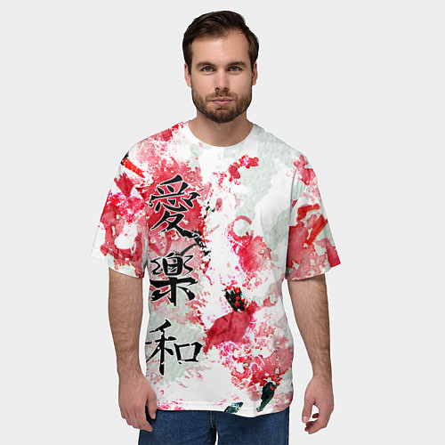 Мужская футболка оверсайз Японский стиль иероглифы / 3D-принт – фото 3