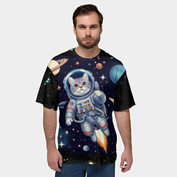 Футболка оверсайз мужская Крутой котик в открытом космосе - нейросеть, цвет: 3D-принт — фото 2