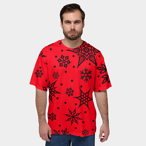 Мужская футболка оверсайз Праздничный снег / 3D-принт – фото 3