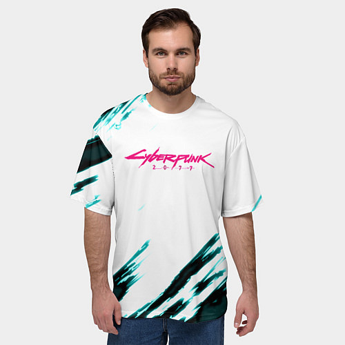 Мужская футболка оверсайз Cyberpunk2077 stripes / 3D-принт – фото 3