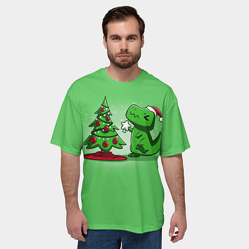 Мужская футболка оверсайз Новогодняя проблема тираннозавра рекса / 3D-принт – фото 3