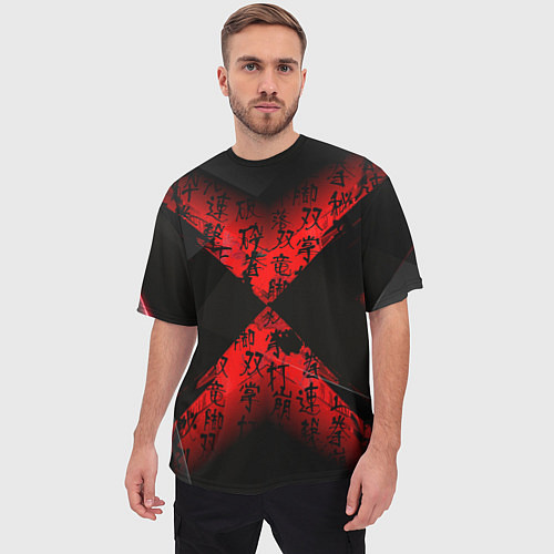 Мужская футболка оверсайз Иероглифы и текстуры / 3D-принт – фото 3