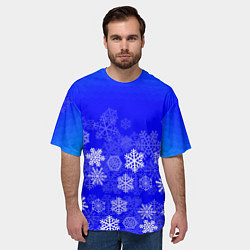 Футболка оверсайз мужская Снежинки на синем, цвет: 3D-принт — фото 2