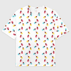 Футболка оверсайз мужская Новогодняя разноцветная гирлянда, цвет: 3D-принт