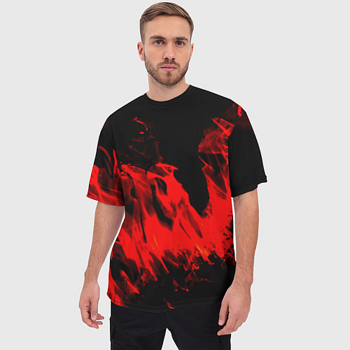 Мужская футболка оверсайз Красное пламя / 3D-принт – фото 3