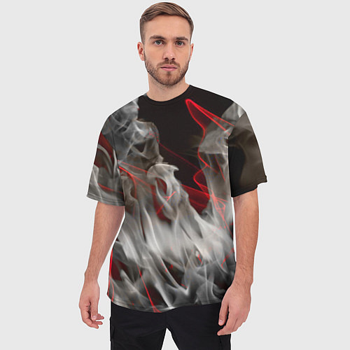 Мужская футболка оверсайз Дым и красные узоры / 3D-принт – фото 3